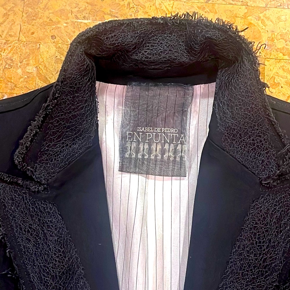 Isabel De Pedro “En Punta” long black denim jacket. US 10, Cotton, Lycra & lined